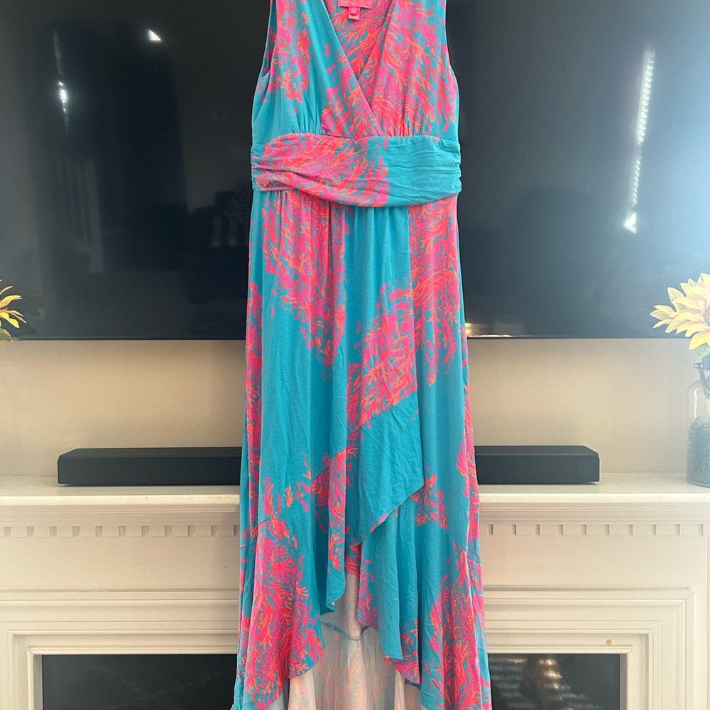 Lilly Pulitzer Blue and Pink Midi Dress